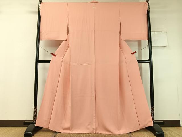 平和屋着物●上質な色無地 珊瑚色 正絹 逸品 CABC9631vp
