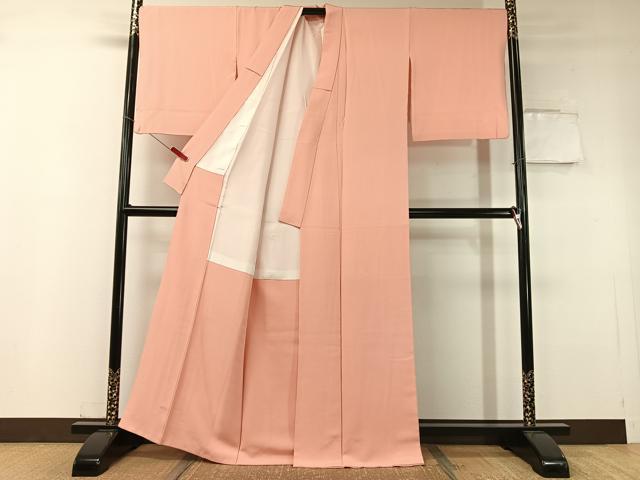 平和屋着物●上質な色無地 珊瑚色 正絹 逸品 CABC9631vp