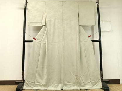 平和屋着物●上質な色無地 霞地紋 白緑色 ロング丈 正絹 逸品 CABC9633vp