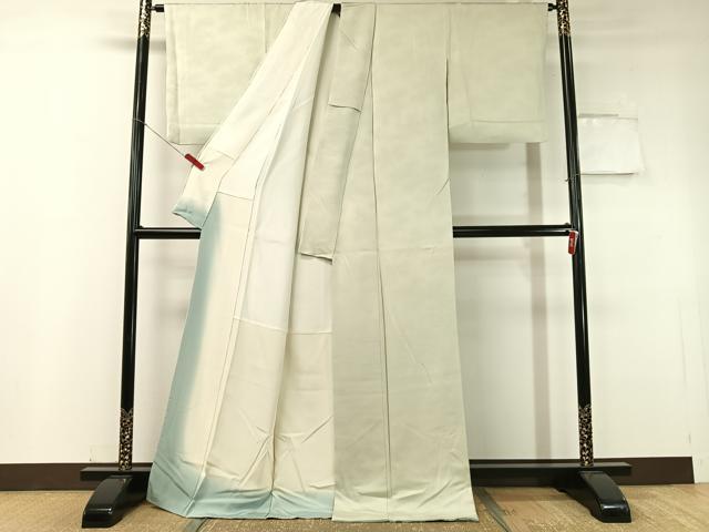 平和屋着物●上質な色無地 霞地紋 白緑色 ロング丈 正絹 逸品 CABC9633vp