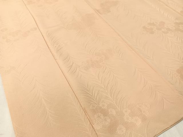平和屋着物●上質な色無地 菊花地紋 雄黄色 正絹 逸品 CABC9635vp