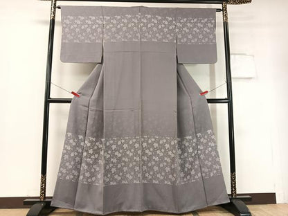 平和屋着物●訪問着 お召地 葡萄蔦の葉横段文 正絹 逸品 未使用 CABC9641vp