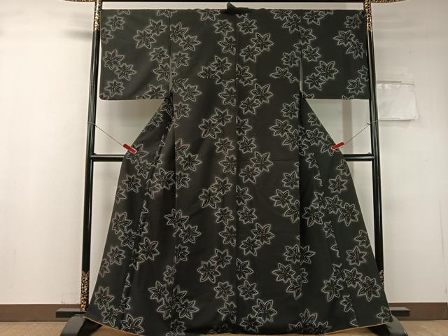 平和屋着物●小紋 舞葉文 黒地 やまと誂製 洗える着物 CABC9645vp
