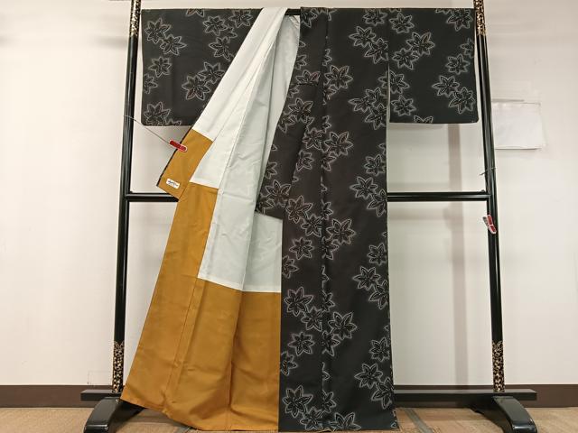 平和屋着物●小紋 舞葉文 黒地 やまと誂製 洗える着物 CABC9645vp