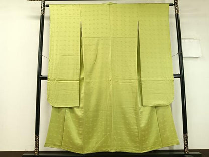 平和屋着物●豪華振袖 色無地 菱松葉地紋 若苗色 正絹 逸品 CABC9647vp