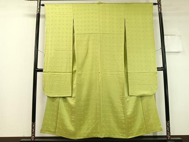 平和屋着物●豪華振袖 色無地 菱松葉地紋 若苗色 正絹 逸品 CABC9647vp