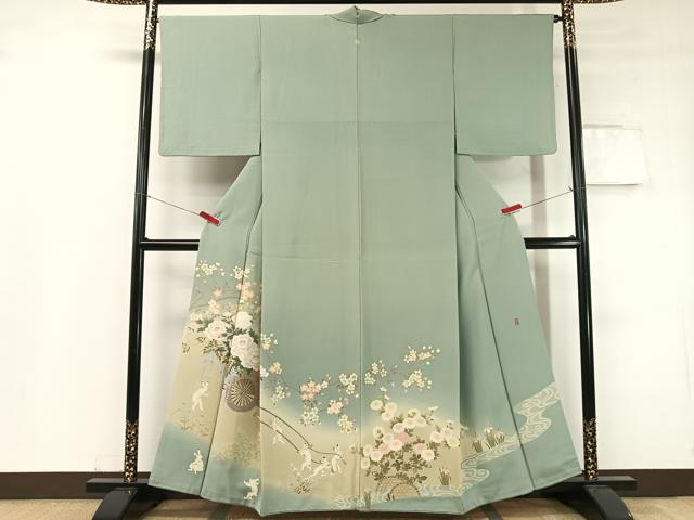 平和屋着物●友禅作家　北川聖水　訪問着　兎　花車文　暈し染め　正絹　逸品　CABC9648vp
