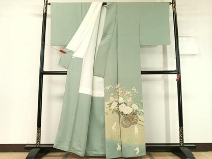 平和屋着物●友禅作家　北川聖水　訪問着　兎　花車文　暈し染め　正絹　逸品　CABC9648vp