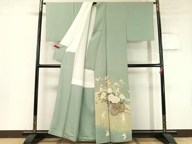 平和屋着物●友禅作家　北川聖水　訪問着　兎　花車文　暈し染め　正絹　逸品　CABC9648vp