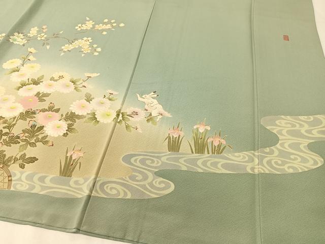 平和屋着物●友禅作家　北川聖水　訪問着　兎　花車文　暈し染め　正絹　逸品　CABC9648vp