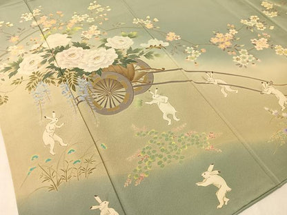 平和屋着物●友禅作家　北川聖水　訪問着　兎　花車文　暈し染め　正絹　逸品　CABC9648vp