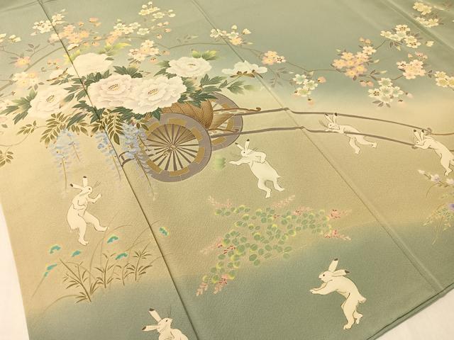 平和屋着物●友禅作家　北川聖水　訪問着　兎　花車文　暈し染め　正絹　逸品　CABC9648vp