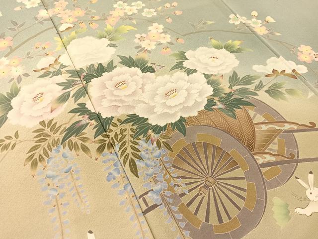 平和屋着物●友禅作家　北川聖水　訪問着　兎　花車文　暈し染め　正絹　逸品　CABC9648vp