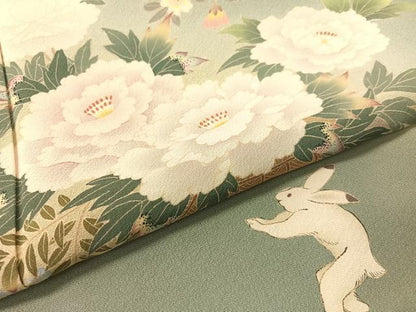 平和屋着物●友禅作家　北川聖水　訪問着　兎　花車文　暈し染め　正絹　逸品　CABC9648vp