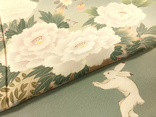 平和屋着物●友禅作家　北川聖水　訪問着　兎　花車文　暈し染め　正絹　逸品　CABC9648vp