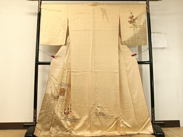 平和屋着物●訪問着 駒刺繍 霞貝桶枝垂れ花文 暈し染め 金彩 ロング丈 正絹 逸品 CABC9653vp