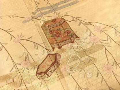 平和屋着物●訪問着 駒刺繍 霞貝桶枝垂れ花文 暈し染め 金彩 ロング丈 正絹 逸品 CABC9653vp