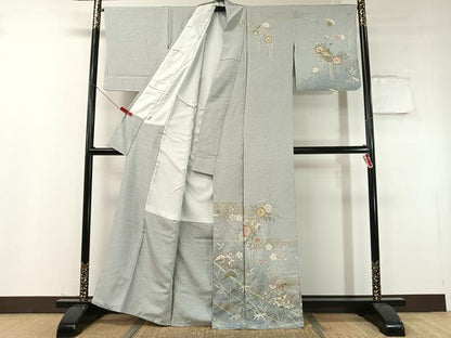 平和屋着物●訪問着 松竹梅冊子花文 たたき染め 金彩 正絹 逸品 CABC9654vp
