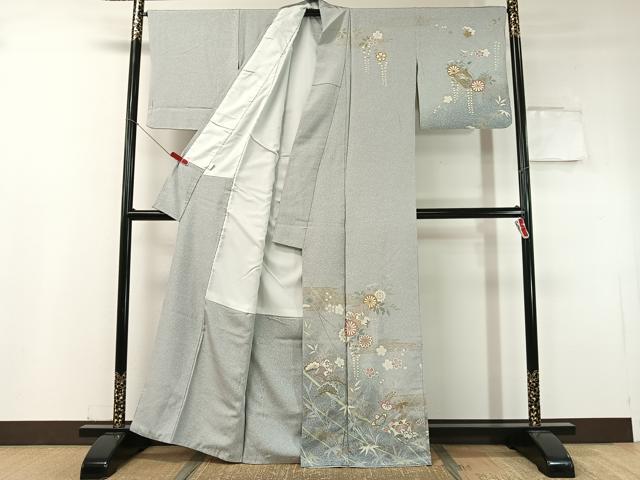 平和屋着物●訪問着 松竹梅冊子花文 たたき染め 金彩 正絹 逸品 CABC9654vp