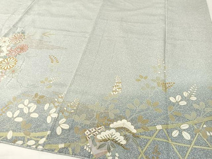 平和屋着物●訪問着 松竹梅冊子花文 たたき染め 金彩 正絹 逸品 CABC9654vp