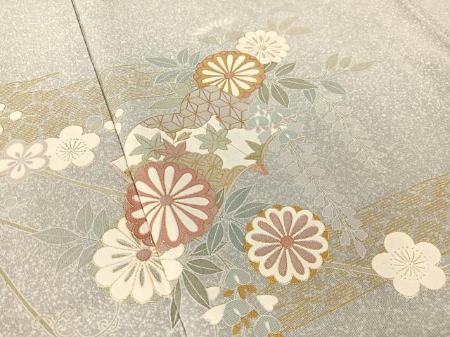 平和屋着物●訪問着 松竹梅冊子花文 たたき染め 金彩 正絹 逸品 CABC9654vp