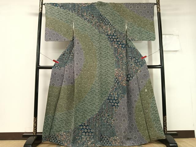 平和屋着物●訪問着 型染め 道長更紗花文 鬼しぼ縮緬 正絹 逸品 CABC9656vp