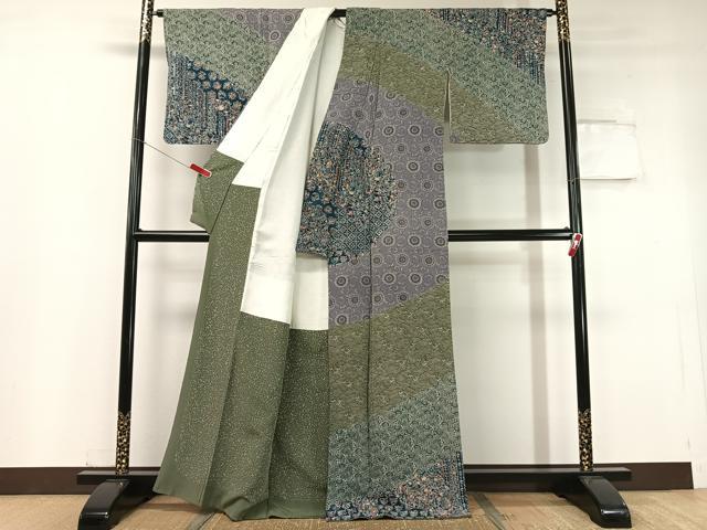 平和屋着物●訪問着 型染め 道長更紗花文 鬼しぼ縮緬 正絹 逸品 CABC9656vp