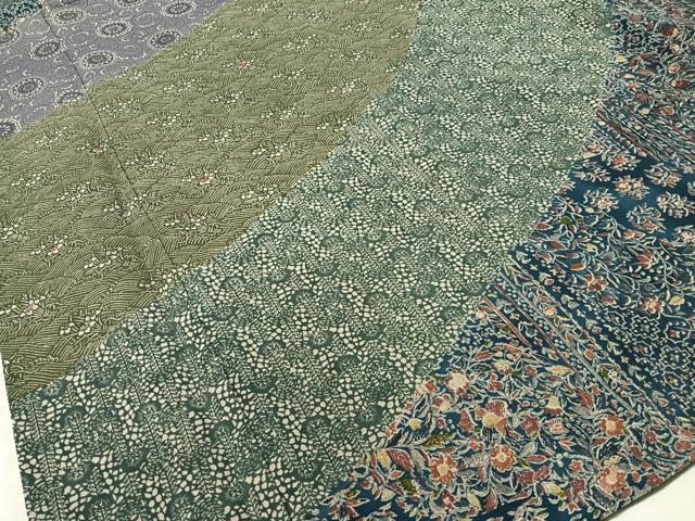 平和屋着物●訪問着 型染め 道長更紗花文 鬼しぼ縮緬 正絹 逸品 CABC9656vp