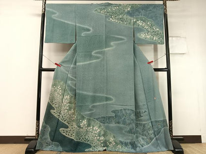 平和屋着物●訪問着 作家物 絞り 流水草木文 暈し染め 正絹 逸品 CABC9657vp