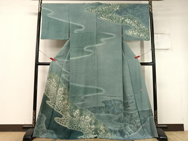 平和屋着物●訪問着 作家物 絞り 流水草木文 暈し染め 正絹 逸品 CABC9657vp