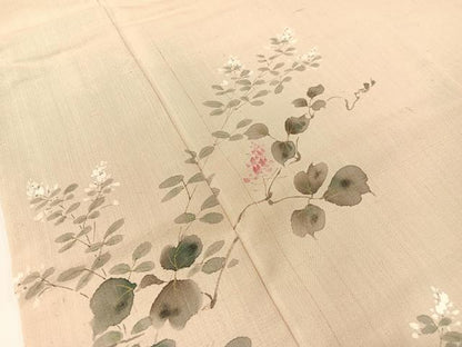 平和屋着物●染色作家 桐山紫香 手描き 訪問着 生紬 草花文 正絹 逸品 CABC9658vp