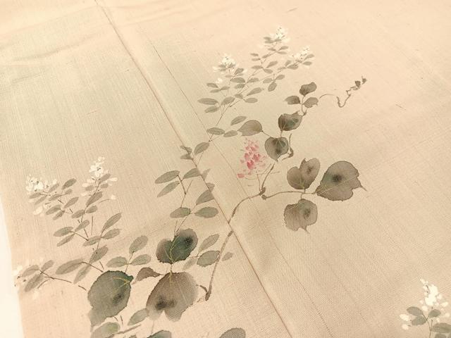 平和屋着物●染色作家 桐山紫香 手描き 訪問着 生紬 草花文 正絹 逸品 CABC9658vp