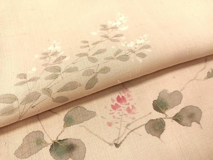 平和屋着物●染色作家 桐山紫香 手描き 訪問着 生紬 草花文 正絹 逸品 CABC9658vp