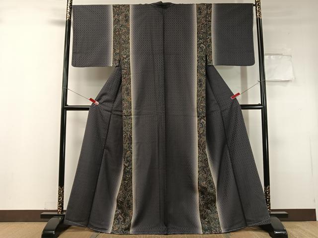 平和屋着物●上質な小紋 紬地 花織 更紗鳳凰間道 暈し染め 正絹 逸品 未使用 CABC9660vp