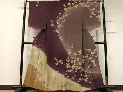 平和屋着物●現代アンティーク 貝島はるみ 綺麗伝説 訪問着 流水飛鳥花文 暈し染め 金彩 正絹 逸品 CABC9662vp