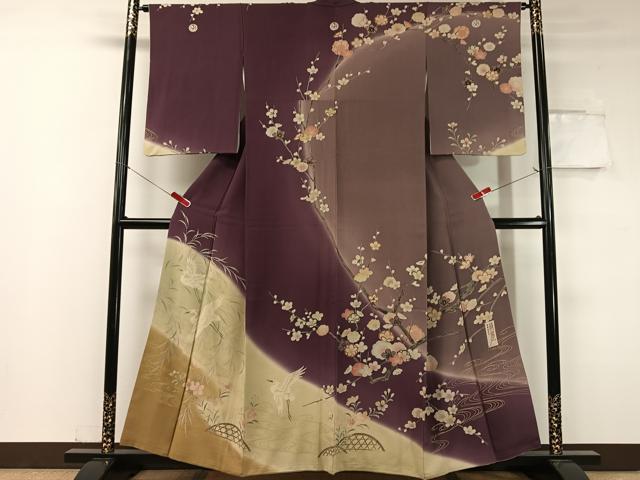 平和屋着物●現代アンティーク 貝島はるみ 綺麗伝説 訪問着 流水飛鳥花文 暈し染め 金彩 正絹 逸品 CABC9662vp