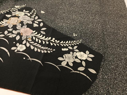 平和屋着物●訪問着 辻が花 絞り 手描き たたき染め 黒地 金彩 正絹 逸品 CABC9663vp