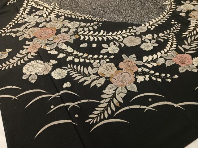 平和屋着物●訪問着 辻が花 絞り 手描き たたき染め 黒地 金彩 正絹 逸品 CABC9663vp