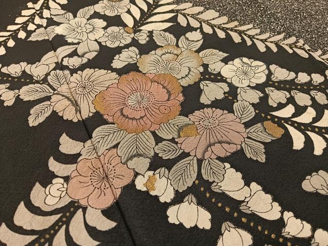平和屋着物●訪問着 辻が花 絞り 手描き たたき染め 黒地 金彩 正絹 逸品 CABC9663vp