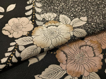平和屋着物●訪問着 辻が花 絞り 手描き たたき染め 黒地 金彩 正絹 逸品 CABC9663vp