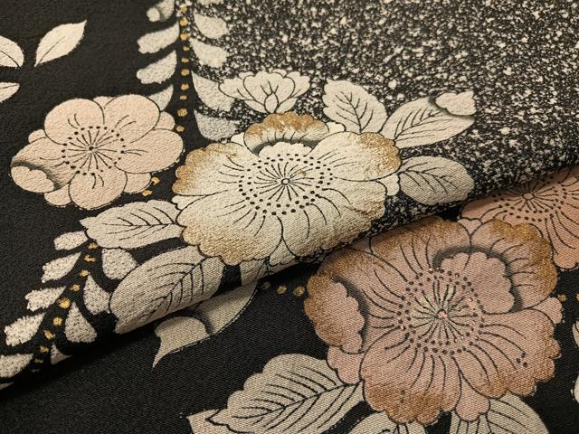 平和屋着物●訪問着 辻が花 絞り 手描き たたき染め 黒地 金彩 正絹 逸品 CABC9663vp