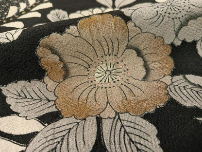 平和屋着物●訪問着 辻が花 絞り 手描き たたき染め 黒地 金彩 正絹 逸品 CABC9663vp