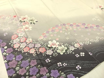 平和屋着物●豪華振袖 手描き 立波花文 暈し染め 正絹 逸品 CABC9666vp