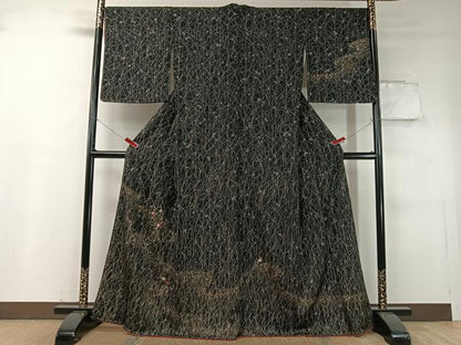 平和屋着物●訪問着 絞り 刺繍 草花文 黒地 金銀彩 正絹 逸品 未使用 CABC9668vp