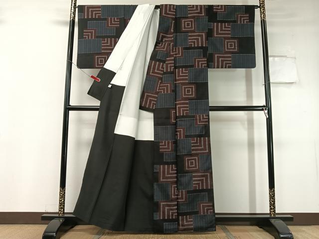 平和屋着物●本場大島紬　7マルキ　幾何学文様　正絹　逸品　CABC9670vp