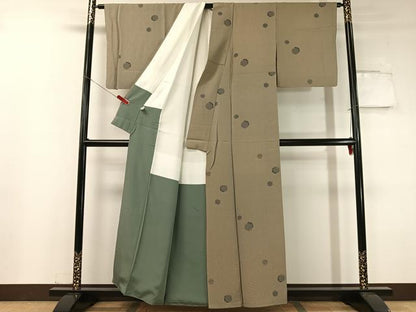 平和屋着物●江戸小紋 万筋 雪輪重ね 虫襖色×榛色 正絹 逸品 CABC9672vp
