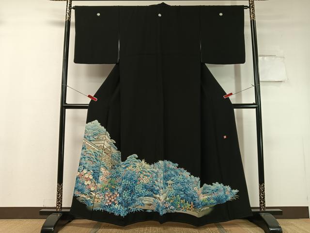 平和屋着物●本加賀友禅作家 牛坂源吾 黒留袖 名所風景花文 正絹 逸品 CABC9673vp