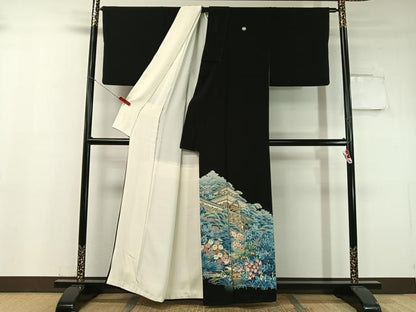 平和屋着物●本加賀友禅作家 牛坂源吾 黒留袖 名所風景花文 正絹 逸品 CABC9673vp