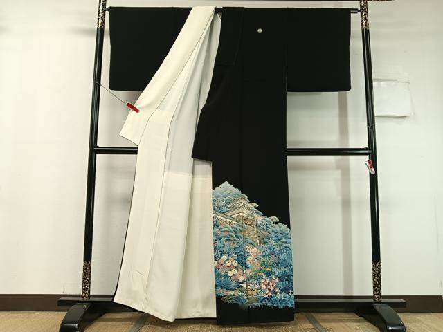 平和屋着物●本加賀友禅作家 牛坂源吾 黒留袖 名所風景花文 正絹 逸品 CABC9673vp