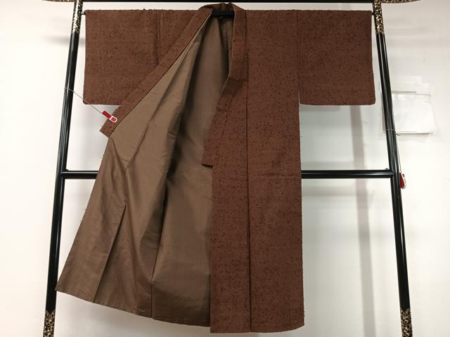 平和屋着物●男性 ひげ紬 羽織セット 着物：茶褐色 羽織：梅幸茶色 正絹 逸品 CABC9675vp